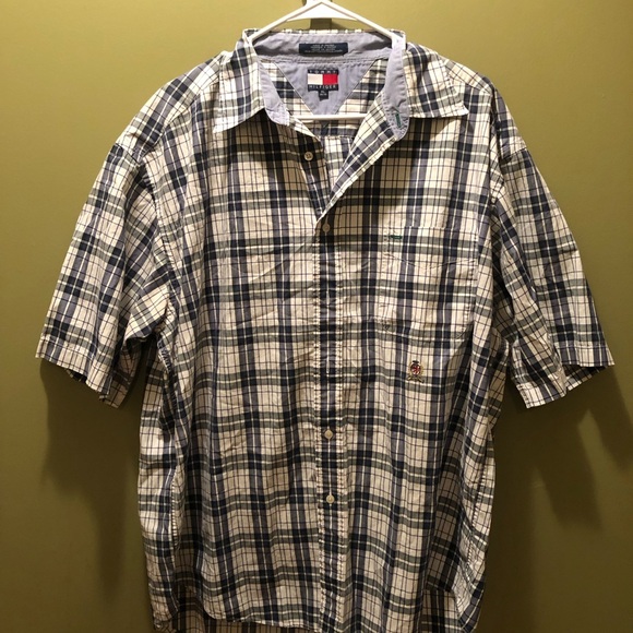 Tommy Hilfiger Navy and White Plaid Button Down Shirt - Picture 1 of 4